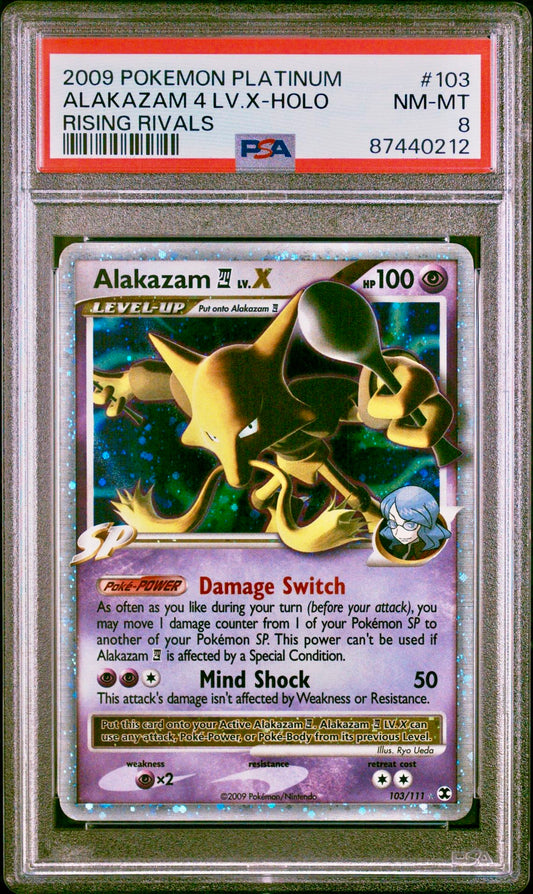 PSA 8 - Alakazam Lv.X 103/111 Platinum Rising Rivals - Pokemon