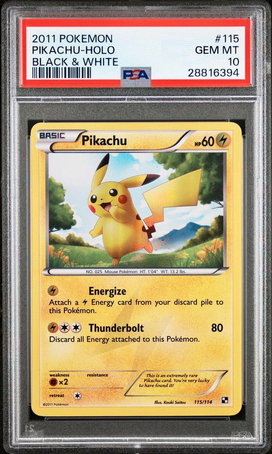 PSA 10 - Pikachu Holo 115/114 Black & White Secret Rare - Pokemon