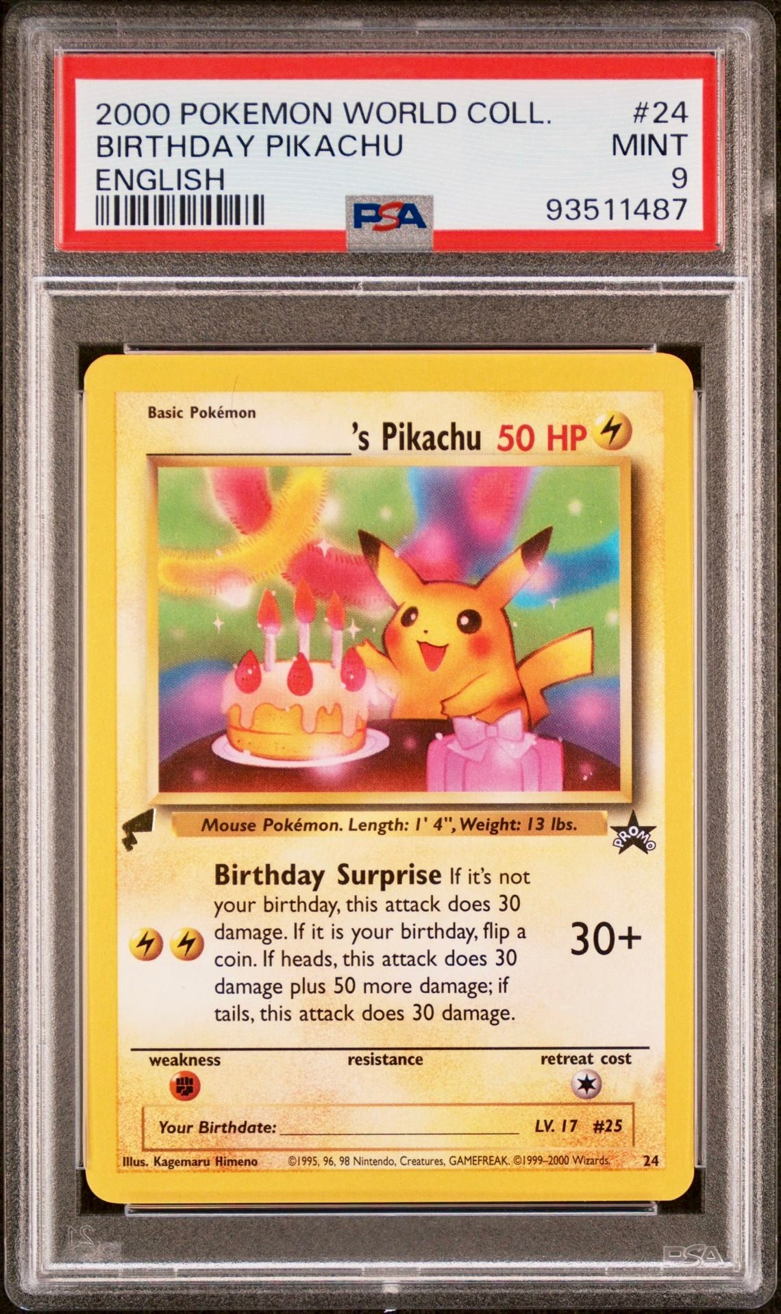 PSA 9 - Birthday Pikachu 24 English 2000 World Collection - Pokemon