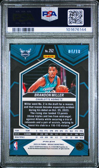 PSA 8 - Brandon Miller RC 04/18 2023-24 Mosaic Fusion Gren Choice - Basketball