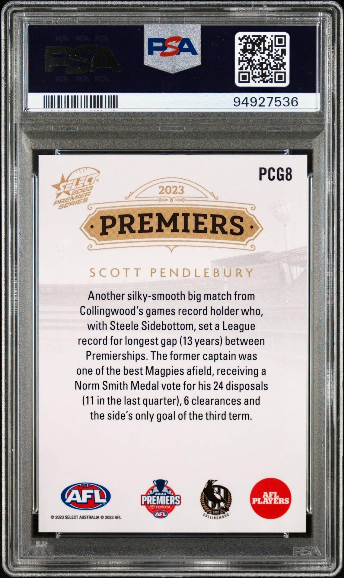 PSA 10 - Scott Pendlebury #PCG08 2023 SELECT AFL Premier Series