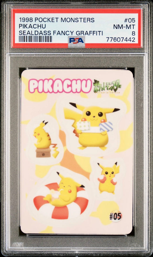 PSA 8 - Pikachu #05 Sealdass Fancy Graffiti 1998 Pocket Monsters - Pokemon