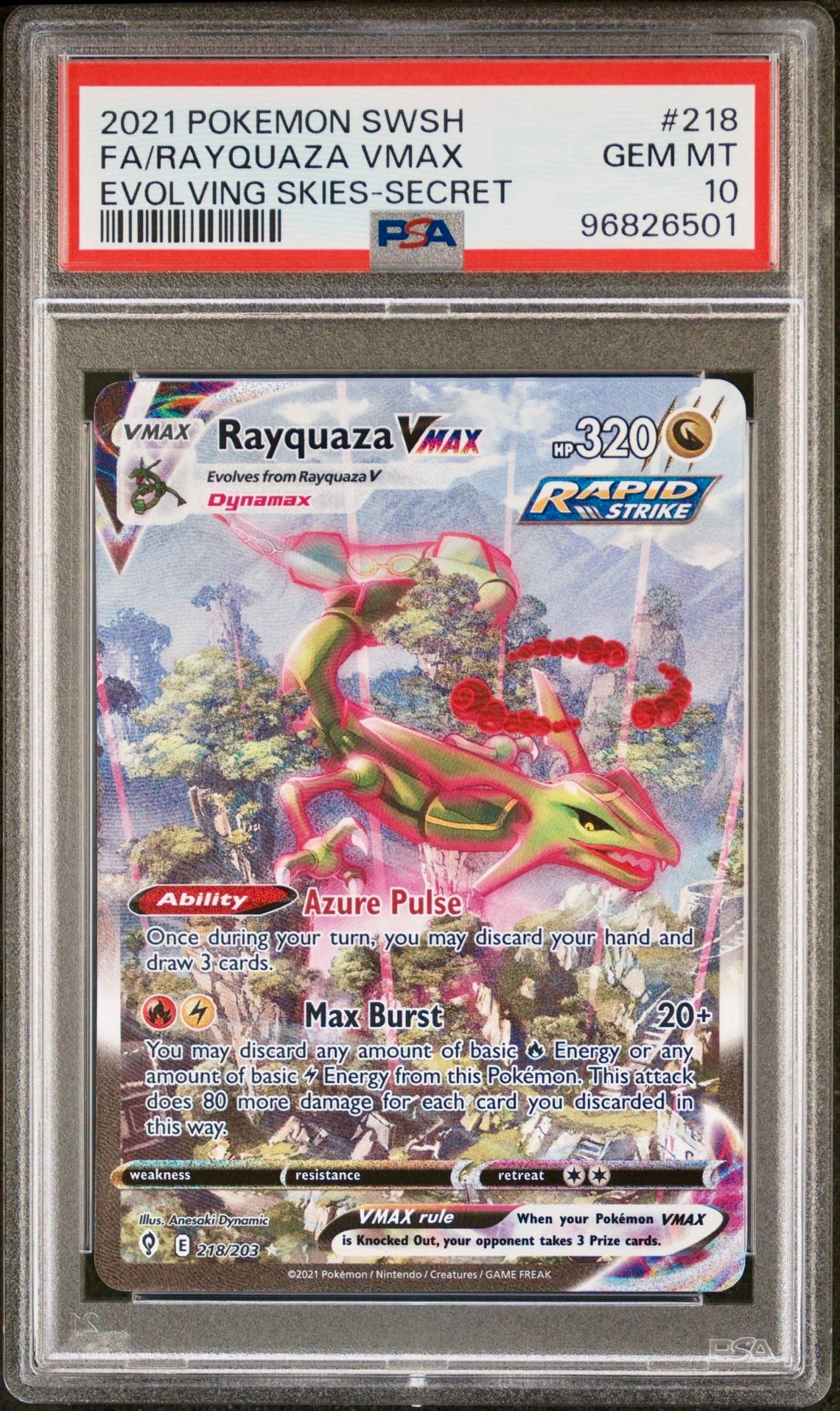 PSA 10 - Rayquaza VMAX 218/203 SWSH Evolving Skies  - Pokemon