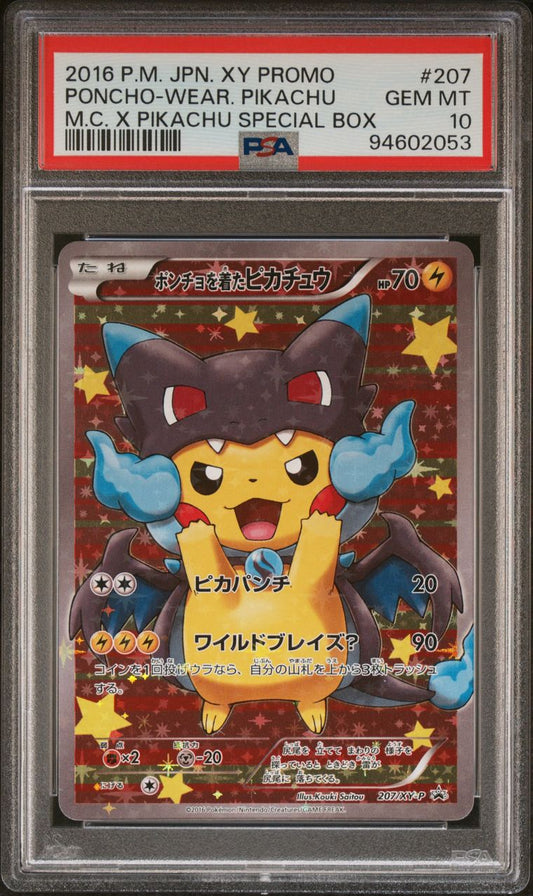 PSA 10 - Mega Charizard X Poncho-Wearing Pikachu 207/XY-P Promo - Pokemon