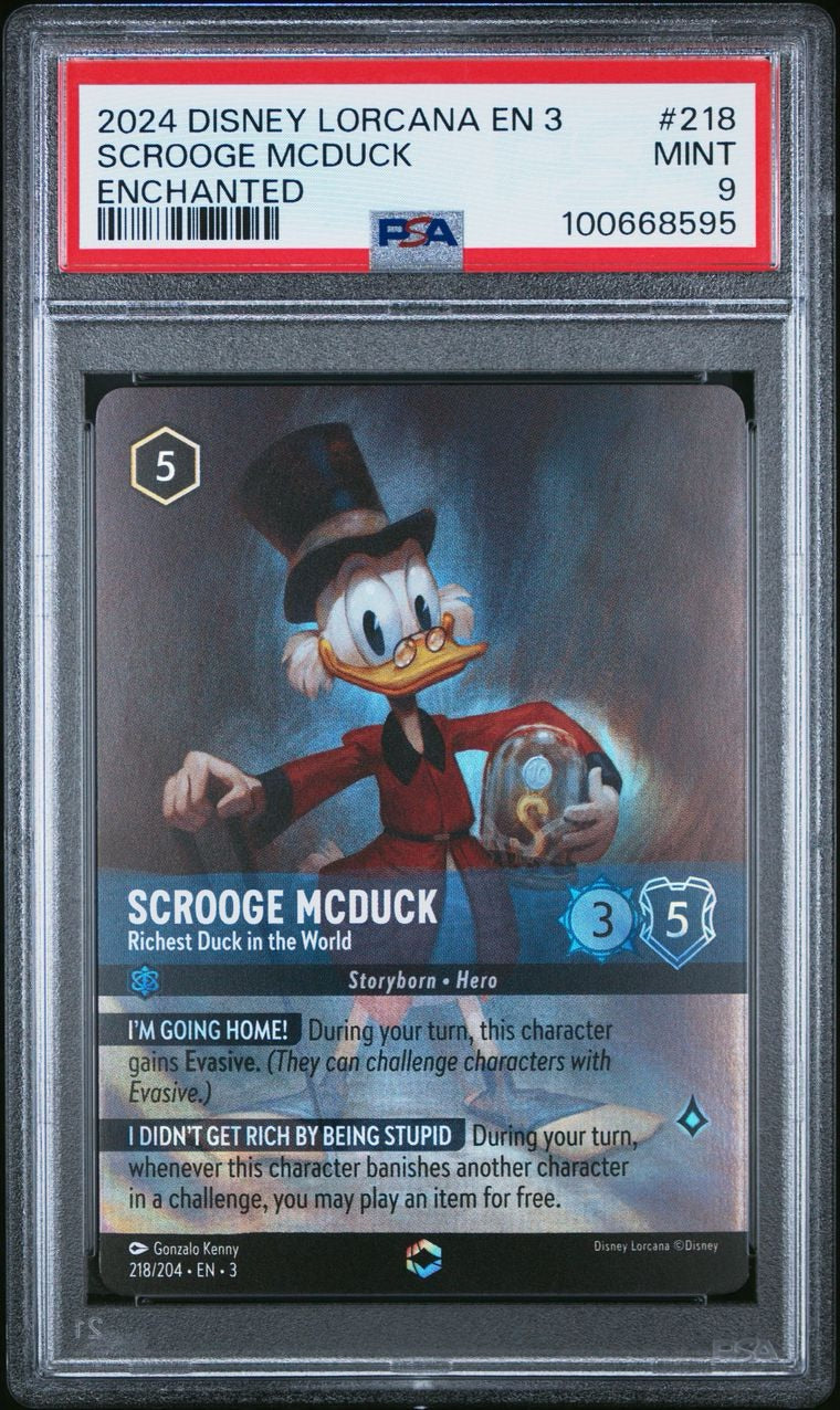 PSA 9 - Scrooge McDuck Enchanted 218/204 EN3 Into Inklands - Disney Lorcana