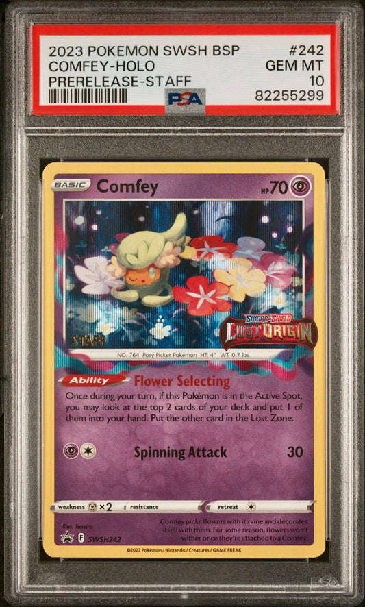 PSA 10 - Comfey SWSH242 STAFF Lost Origin Prerelease - Pokemon