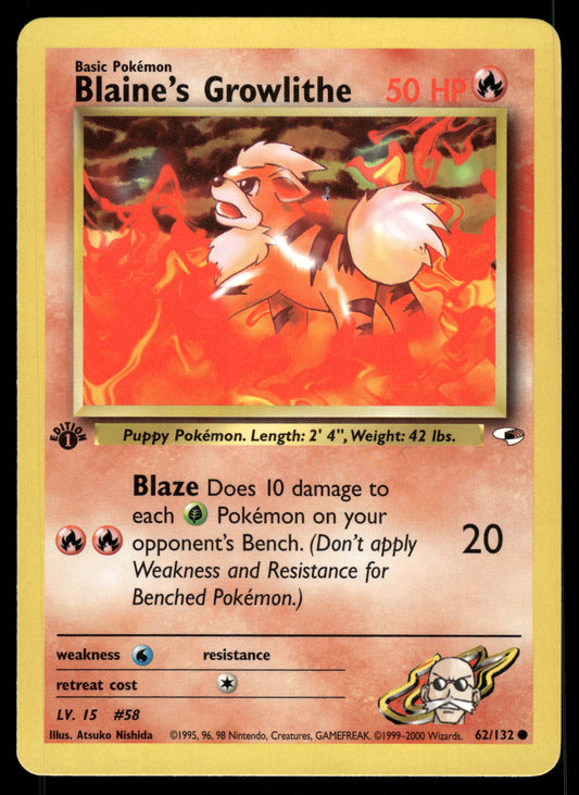 Blaine's Growlithe 62/132 WOTC Gym Heroes 1st Edition Pokemon [NM]