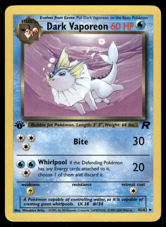 Dark Vaporeon 45/82 WOTC Team Rocket 1st Edition Pokemon [PL]