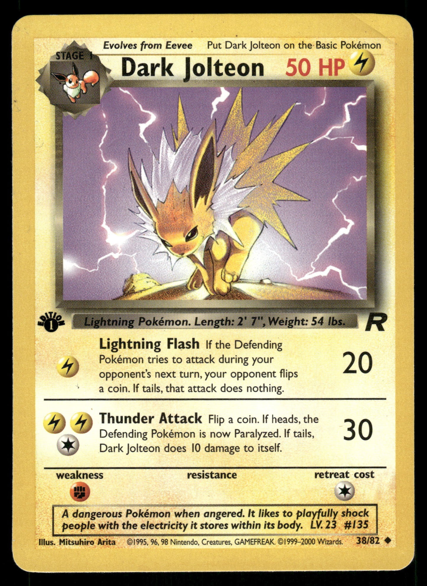 Dark Jolteon 38/82 WOTC Team Rocket 1st Edition Pokemon [DMG]