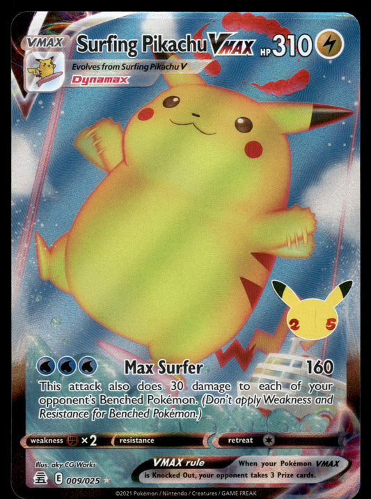 Surfing Pikachu VMAX 009/025 SWSH Celebrations Pokemon [NM]