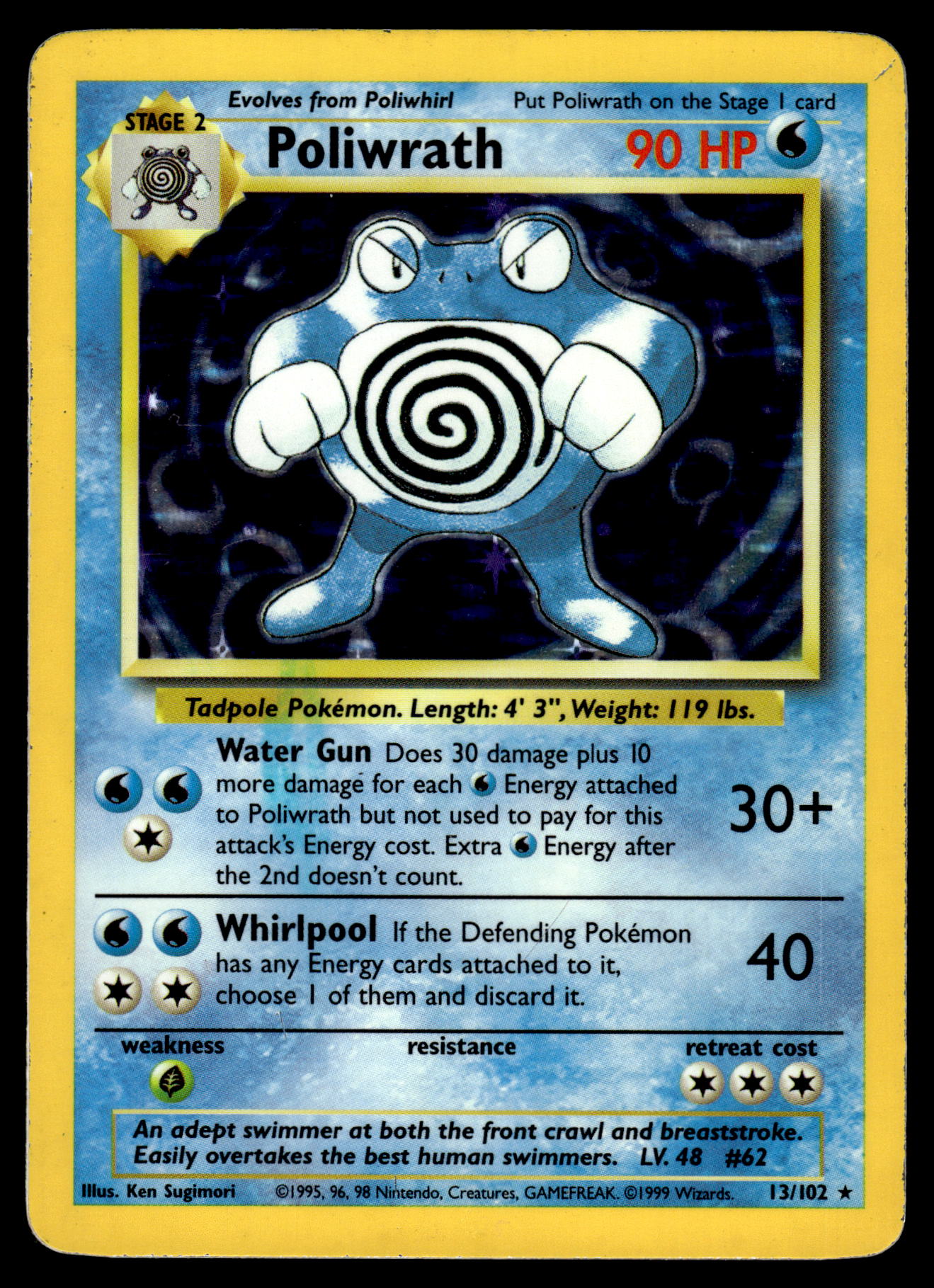 Poliwrath Holo 13/102 WOTC Base Set Unlimited Pokemon [DMG]