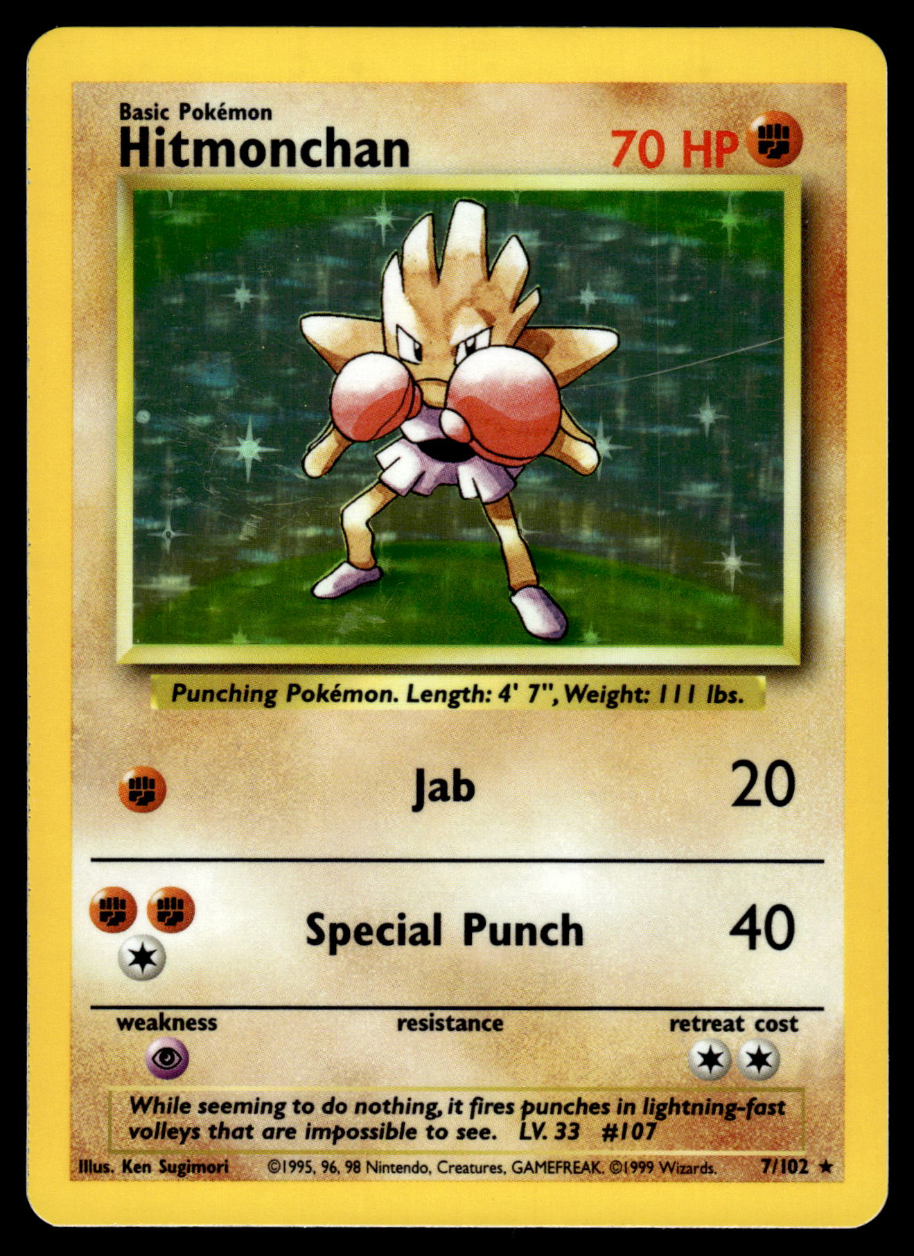 Hitmonchan Holo 7/102 WOTC Base Set Unlimited Pokemon [PL]