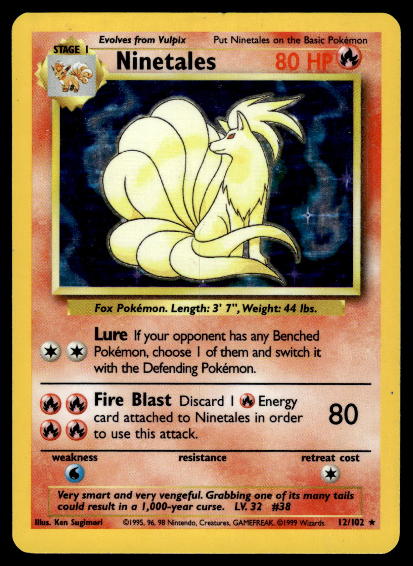 Ninetales Holo 12/102 WOTC Base Set Unlimited Pokemon [DMG]