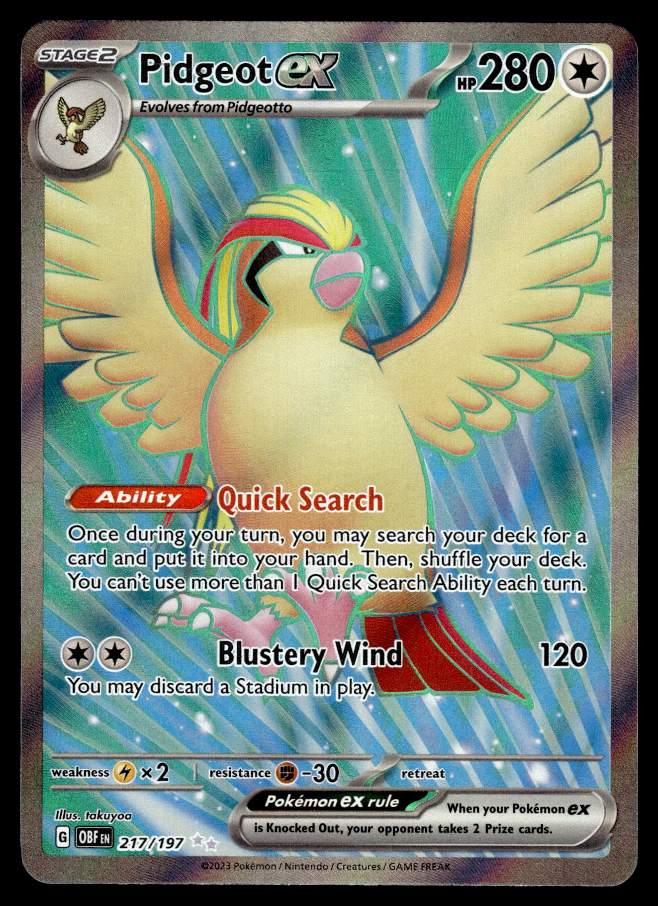 Pidgeot ex 217/197 SV Obsidian Flames Pokemon [NM]