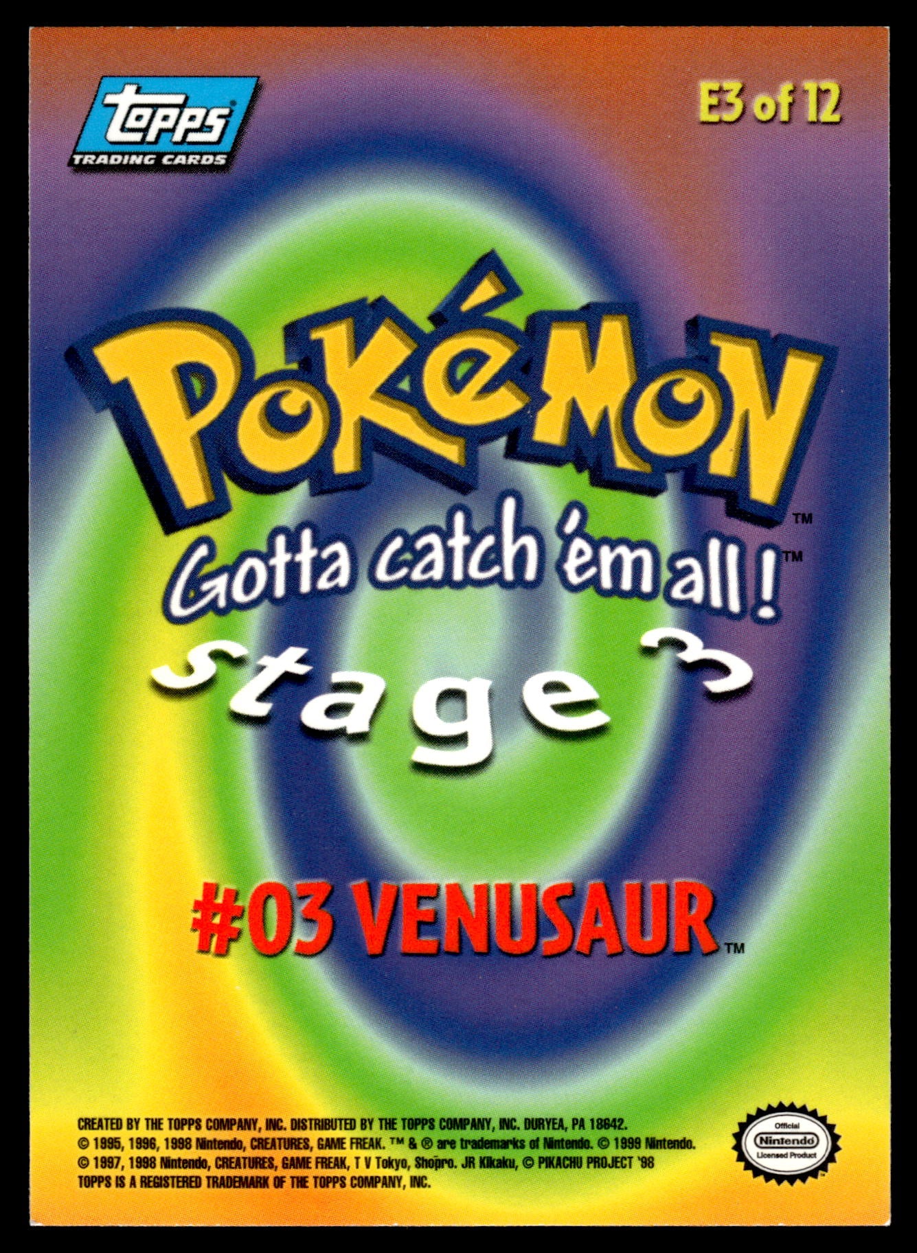 Venusaur #03 E3 of 12 TOPPS Pokemon [PL]