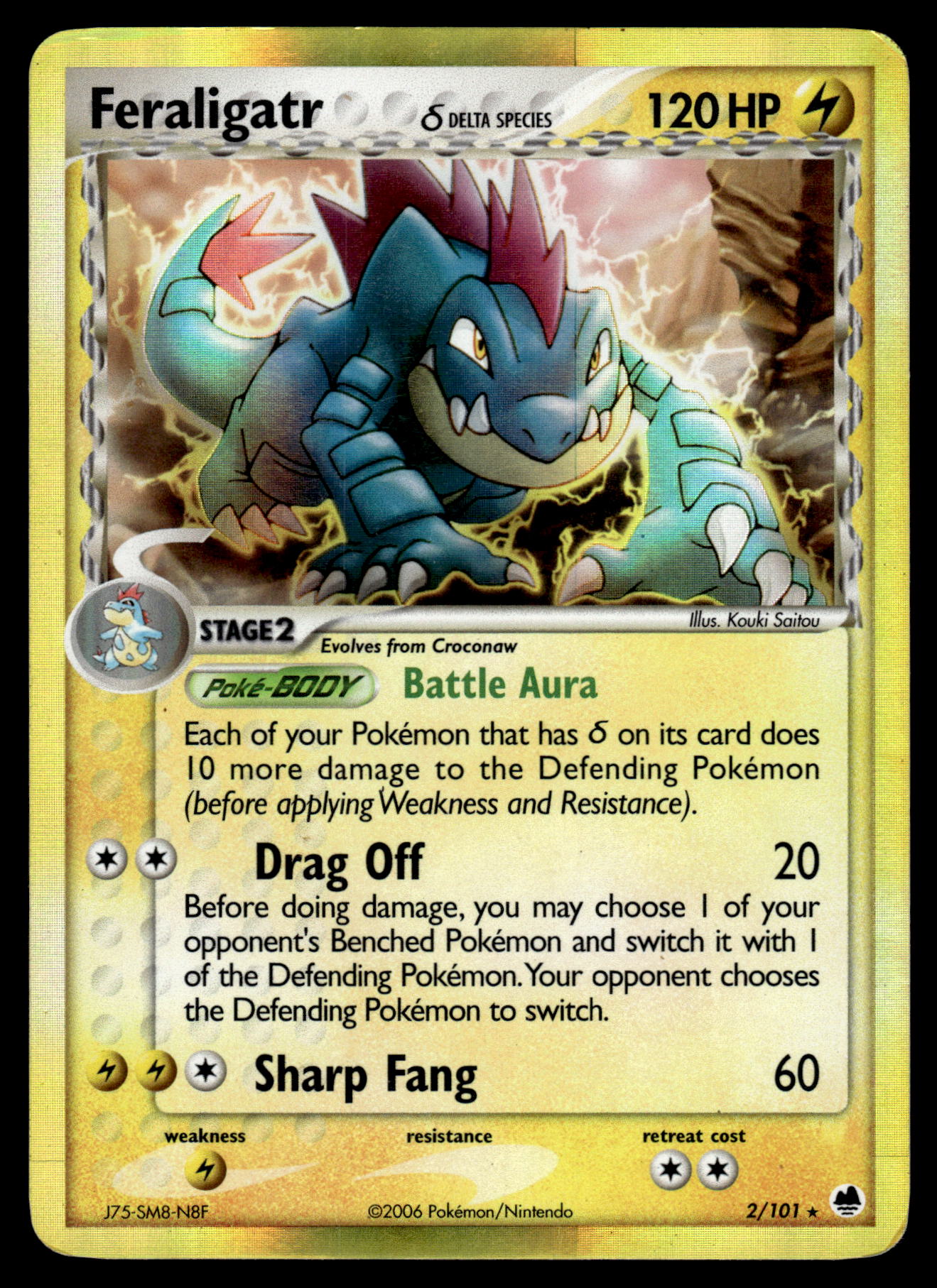 Feraligatr Delta Species Holo 2/101 EX Dragon Frontiers Pokemon [DMG]