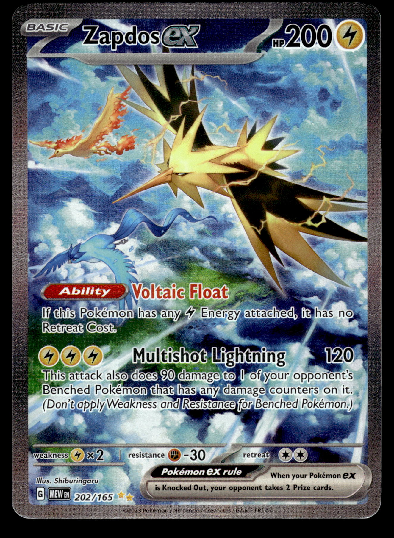 Zapdos ex Special Illustration Rare 200/165 English 151 Pokemon [NM]