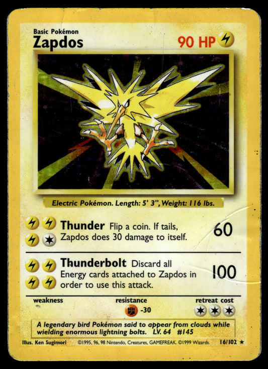 Zapdos Holo 16/102 WOTC Base Set Unlimited Pokemon [DMG]