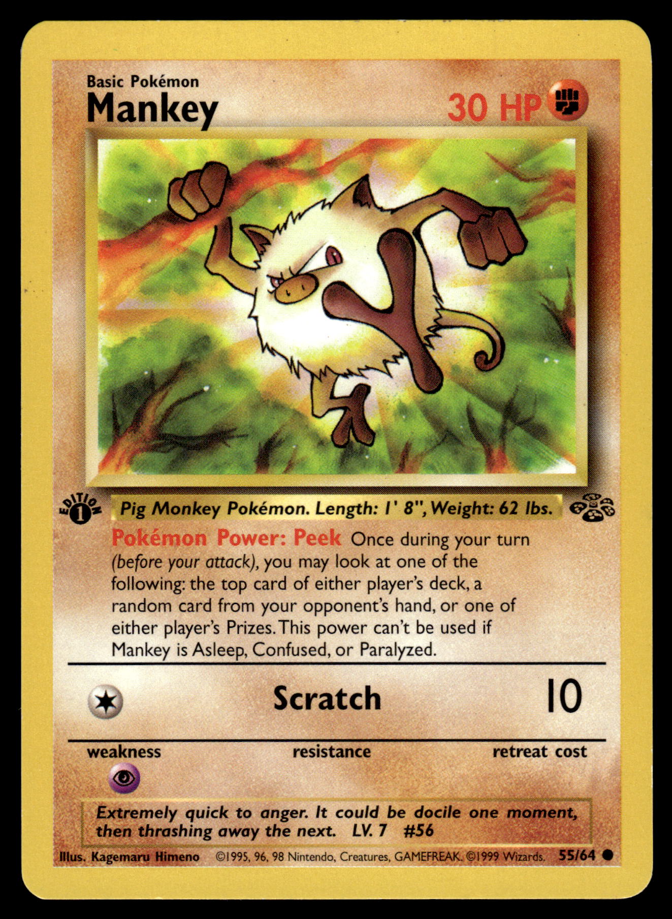 Mankey 55/64 WOTC Jungle 1st Edition Pokemon [PL]