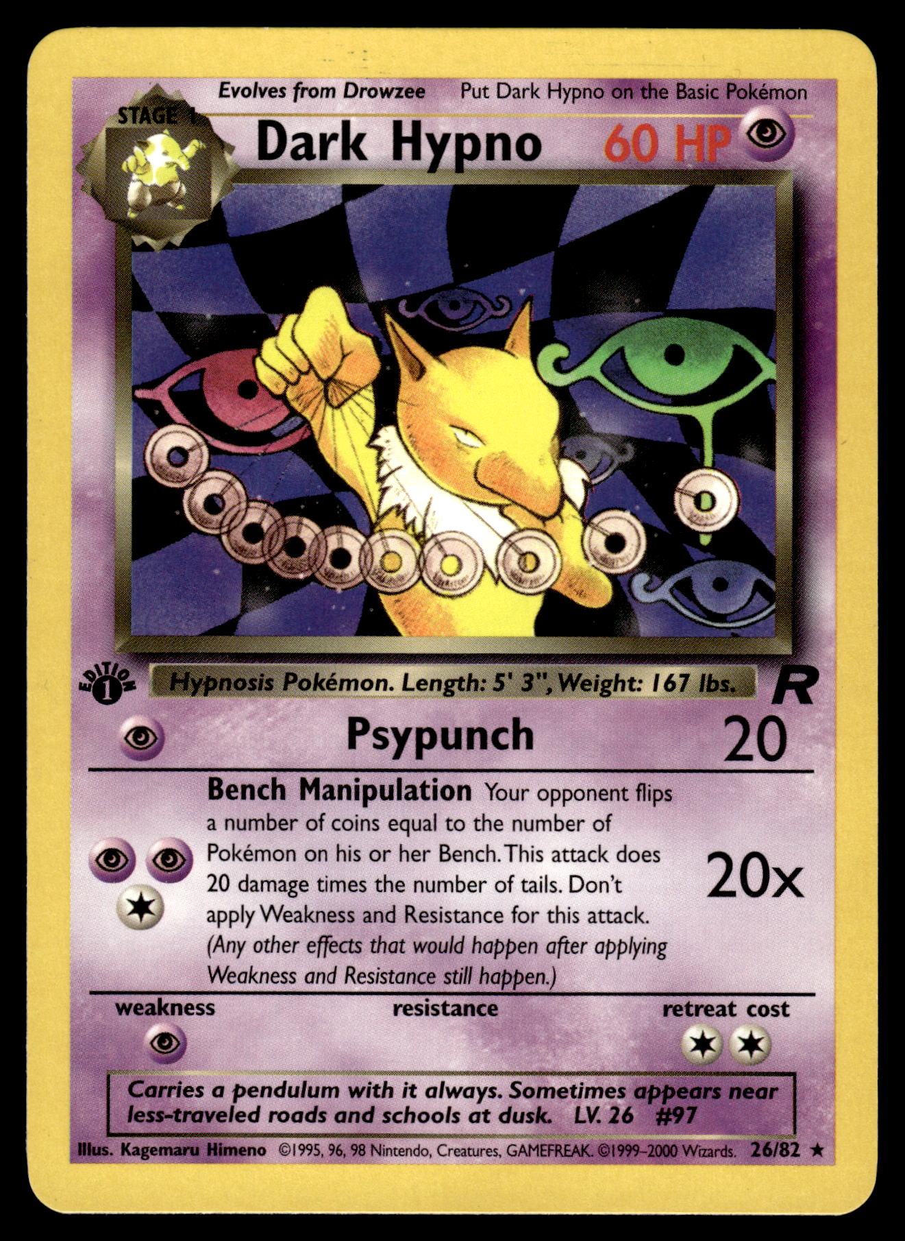 Dark Hypno 26/82 WOTC Team Rocket 1st Edition Pokemon [DMG]