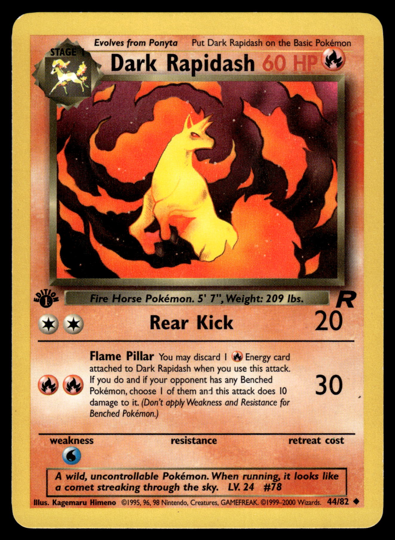 Dark Rapidash 44/82 WOTC Team Rocket 1st Edition Pokemon [PL]