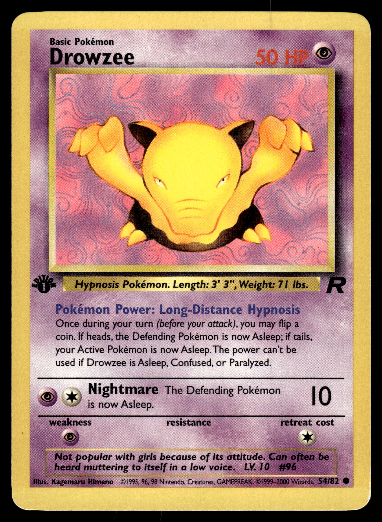 Drowzee 54/82 WOTC Team Rocket 1st Edition Pokemon [PL]