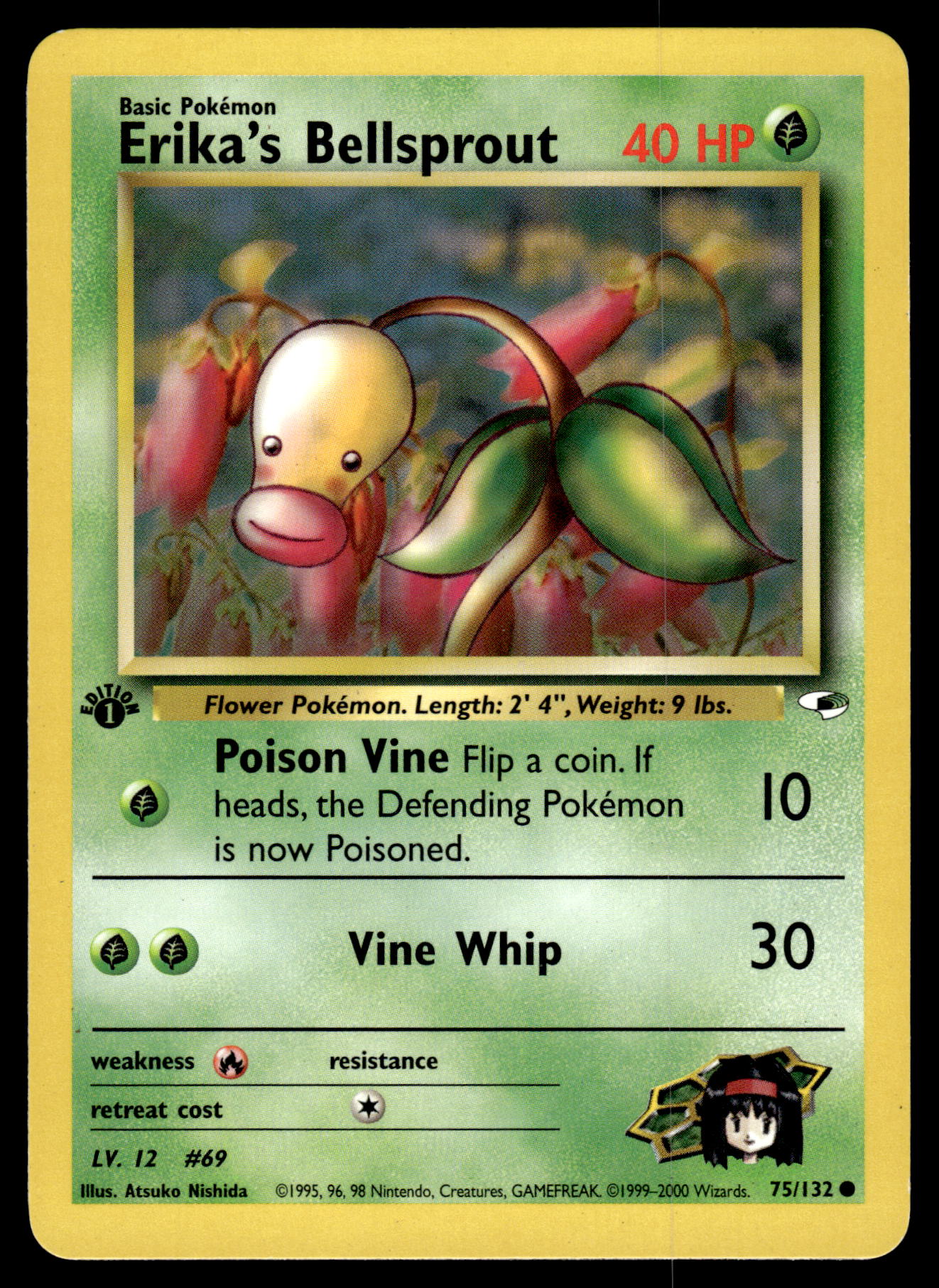 Erika's Bellsprout 75/132 WOTC Gym Heroes 1st Edition Pokemon [NM]