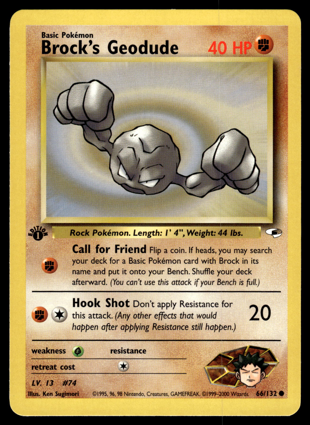 Brock's Geodude 66/132 WOTC Gym Heroes 1st Edition Pokemon [NM]