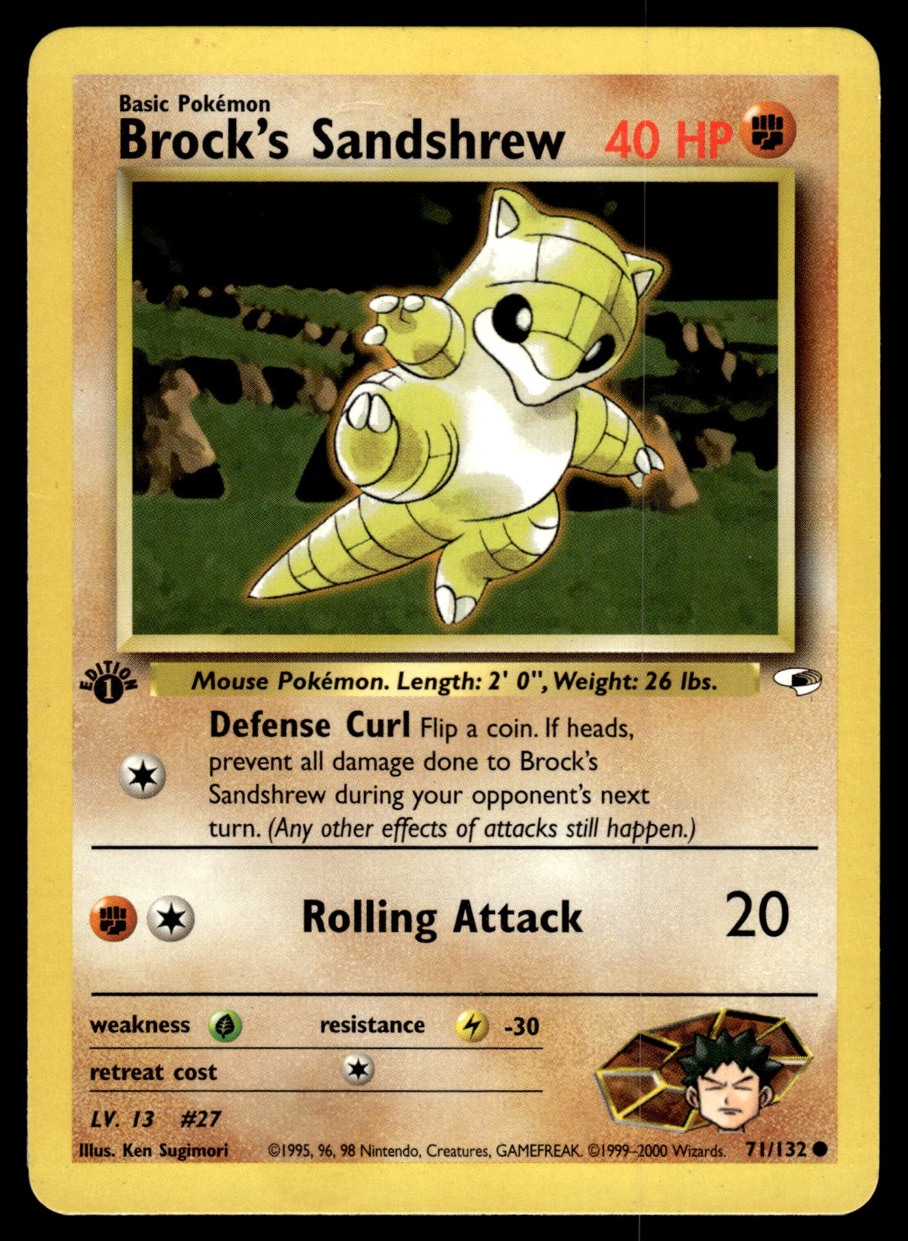 Brock's Sandshrew 71/132 WOTC Gym Heroes 1st Edition Pokemon [DMG]