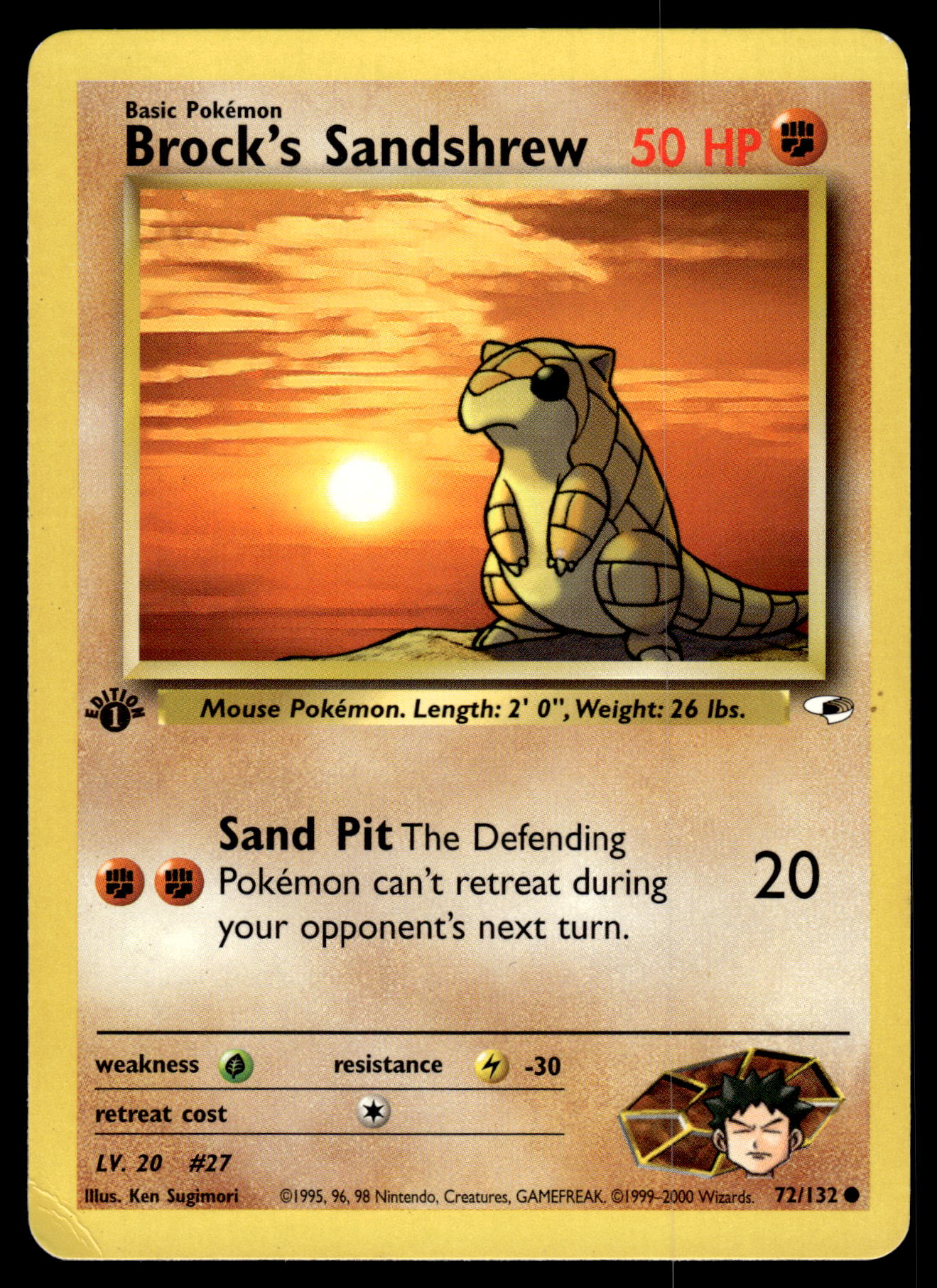 Brock's Sandshrew 72/132 WOTC Gym Heroes 1st Edition Pokemon [DMG]