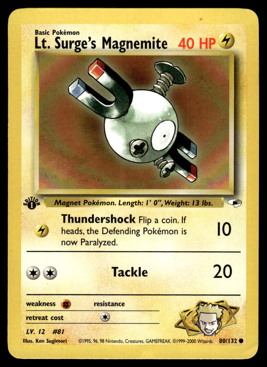 Lt. Surge's Magnemite 80/132 WOTC Gym Heroes 1st Edition Pokemon [DMG]