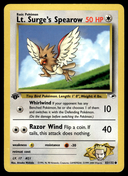 Lt. Surge's Spearow 83/132 WOTC Gym Heroes 1st Edition Pokemon [PL]