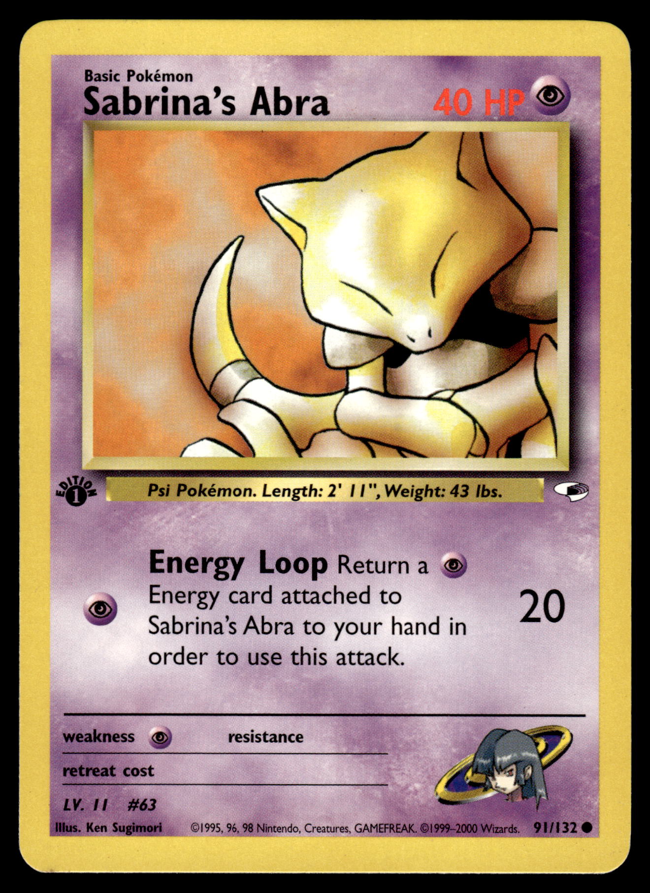 Sabrina's Abra 91/132 WOTC Gym Heroes 1st Edition Pokemon [NM]