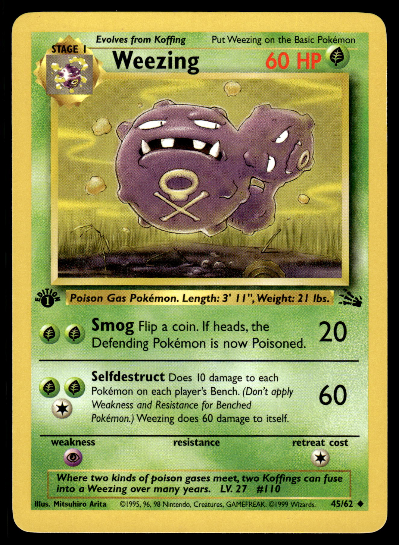 Weezing 45/62 WOTC Fossil 1st Edition Pokemon [NM]