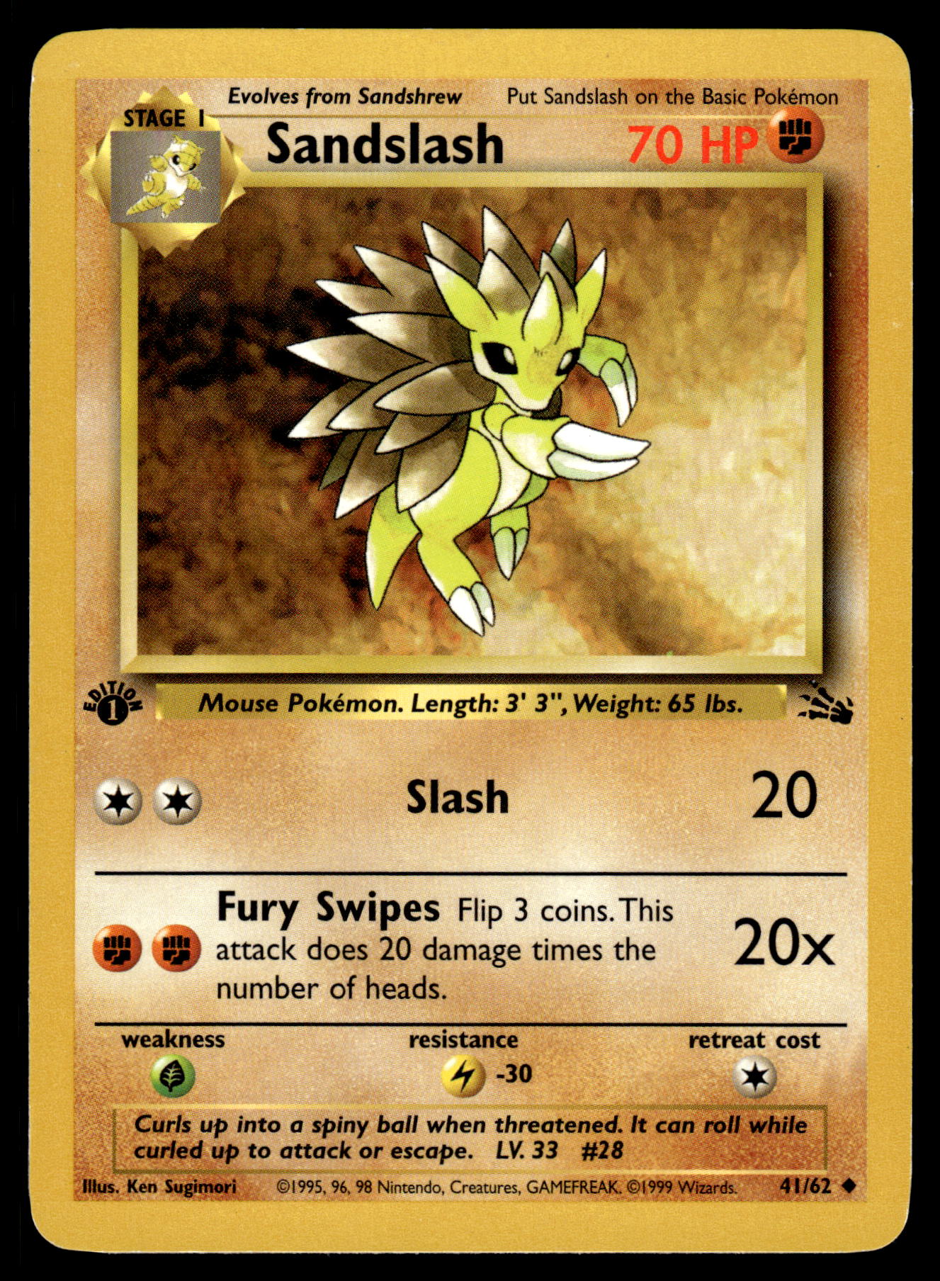 Sandslash 41/62 WOTC Fossil Pokemon 1st Edition [DMG]