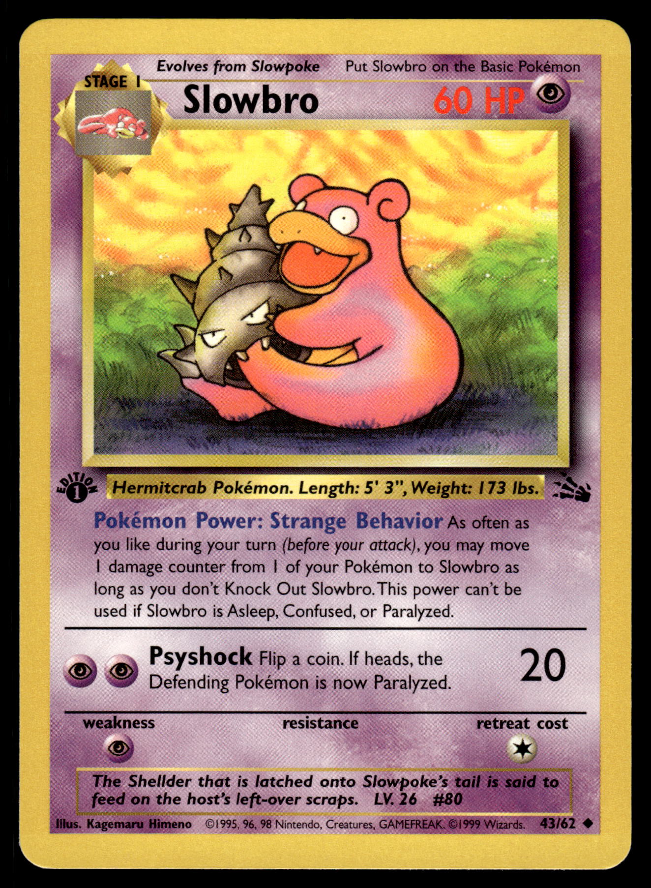 Slowbro 43/62 WOTC Fossil Pokemon 1st Edition [NM]