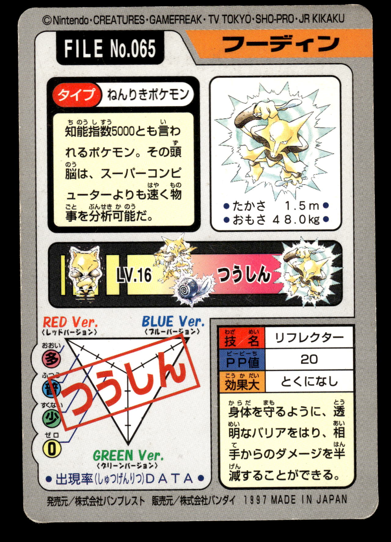 Alakazam #65 1997 Carddass Pocket Monsters Japanese Pokemon [PL]