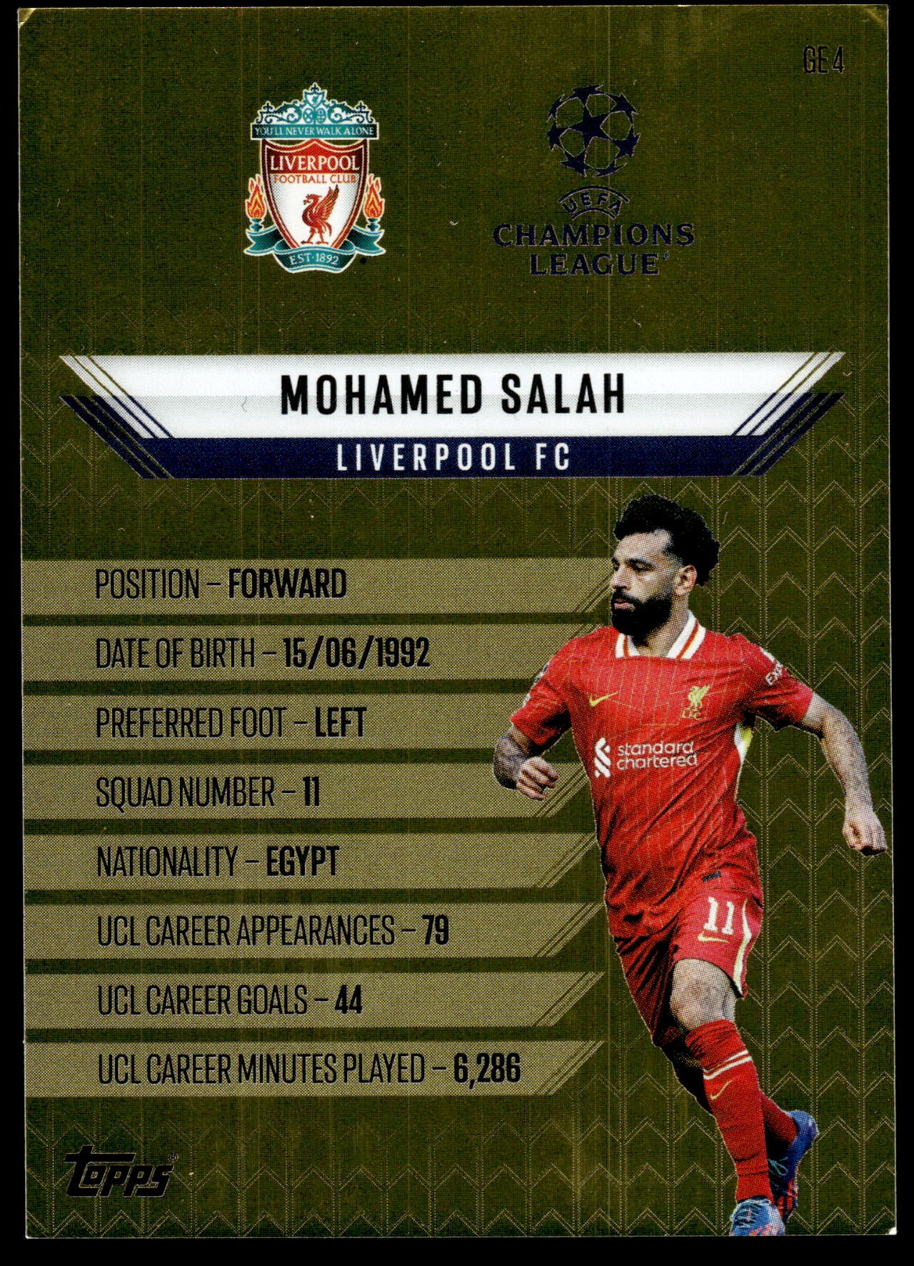 Mohammed Salah Match Attax Gold Edge Edition 24/25 - Football [NM]