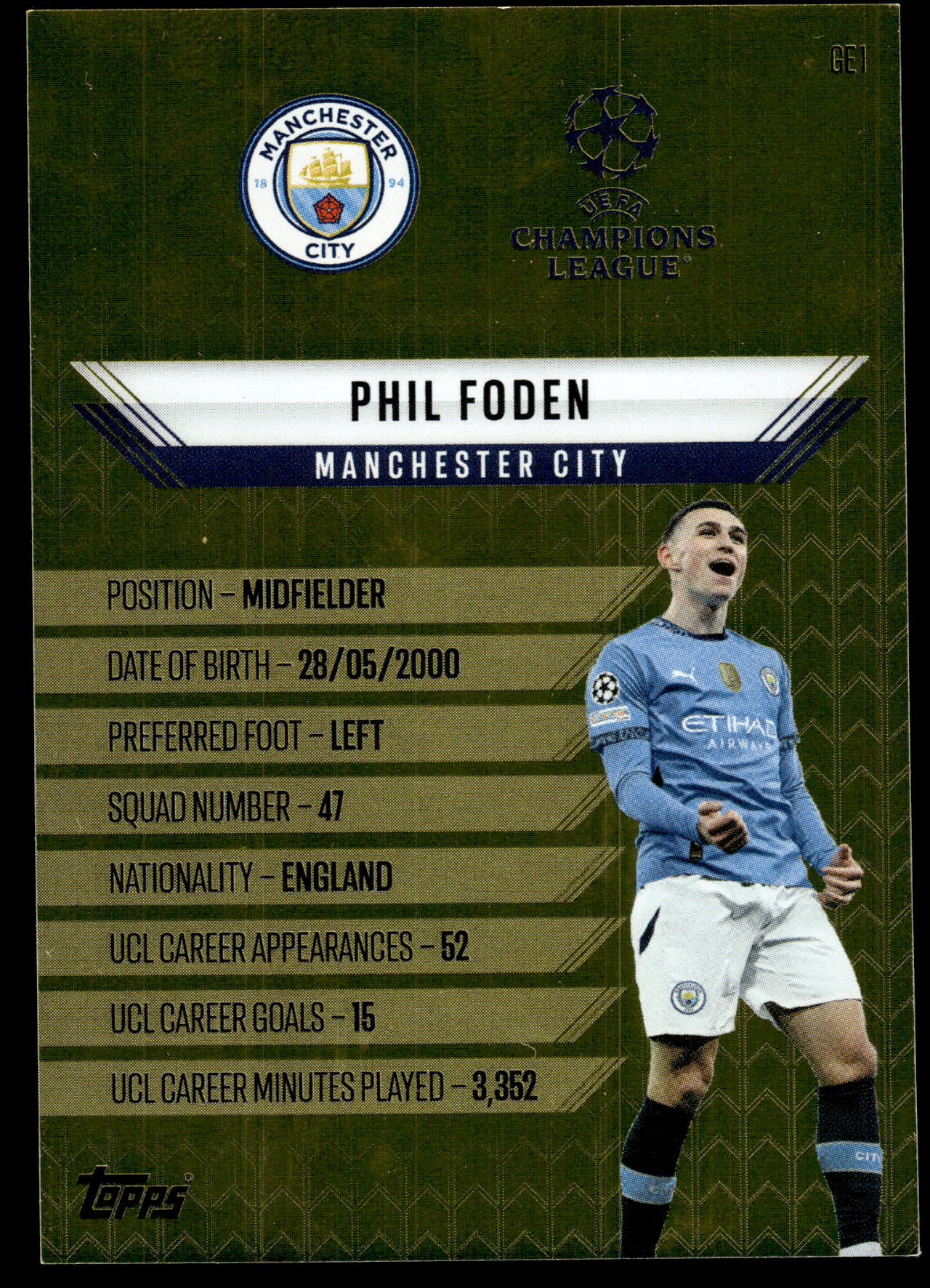 Phil Foden Match Attax Gold Edge Edition 24/25 - Football [NM]