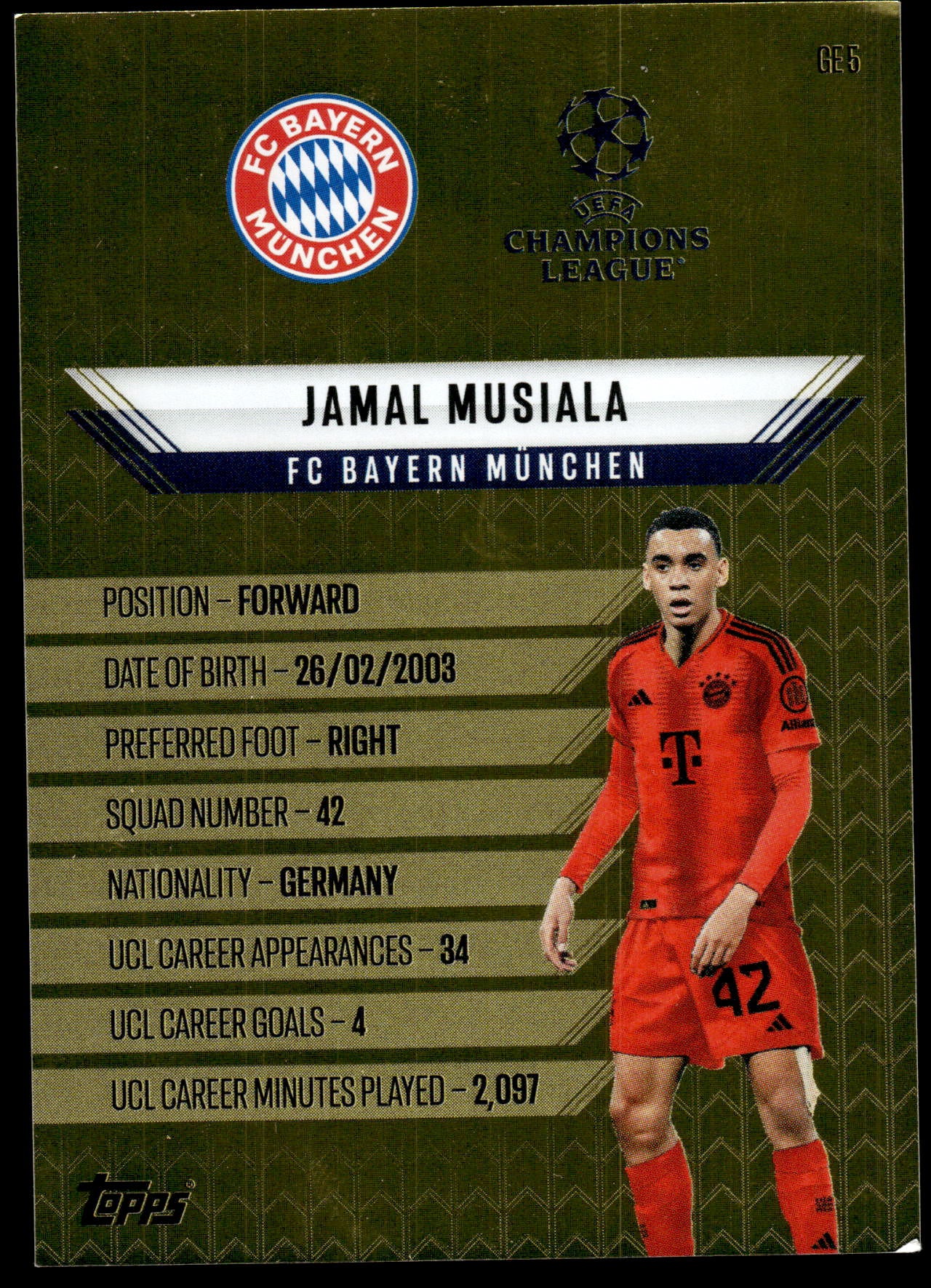 Jamal Musiala Match Attax Gold Edge Edition 24/25 - Football [NM]