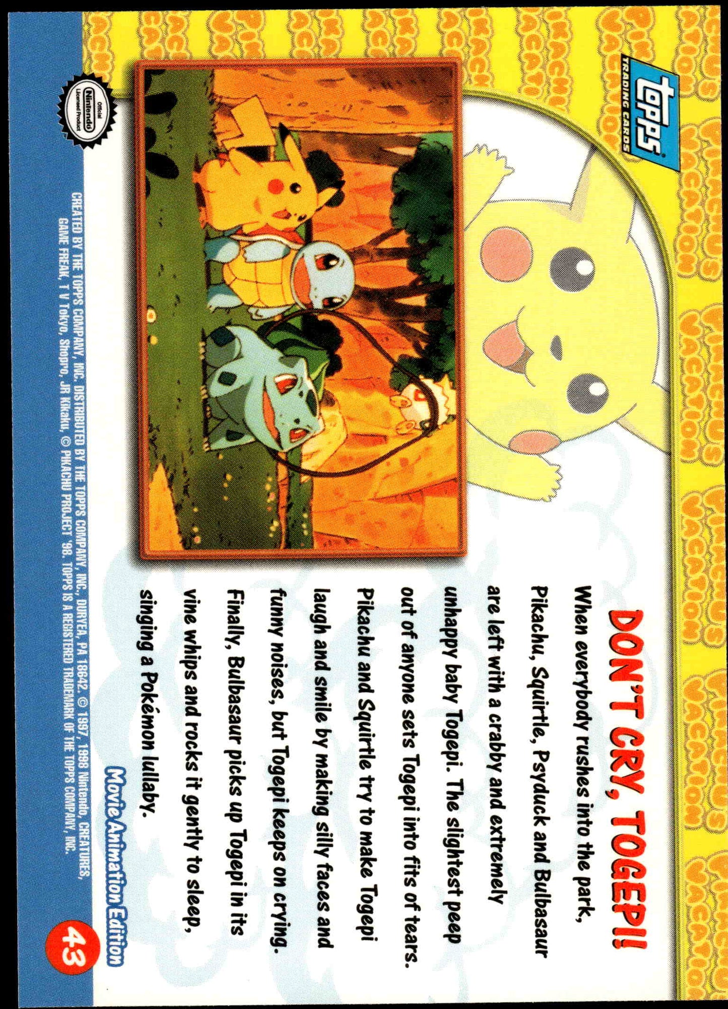 Don't Cry Togepi #43 TOPPS TV Movie Animation Edition Pokemon [NM] (1)