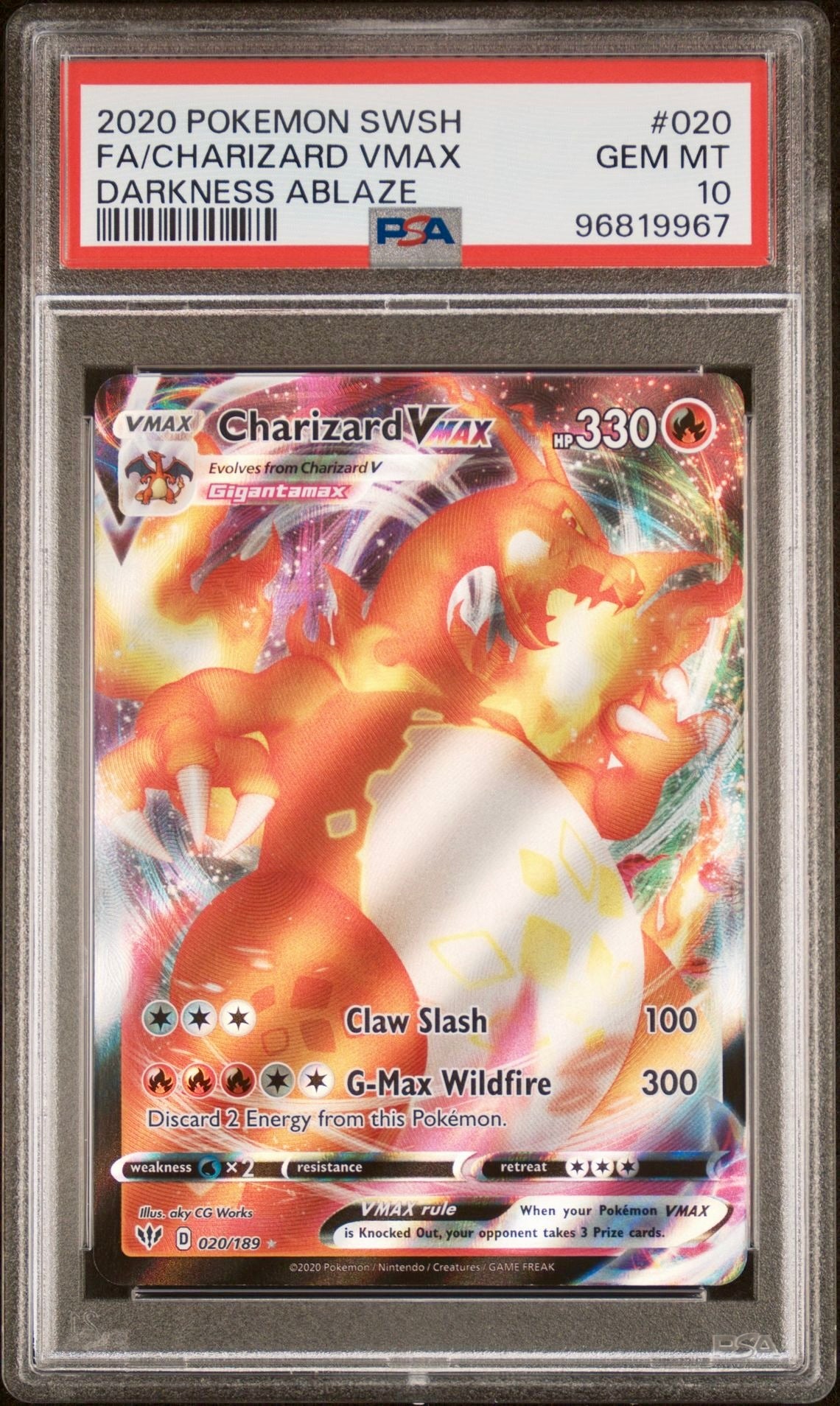 PSA 10 - Charizard VMAX 020/189 SWSH Darkness Ablaze - Pokemon