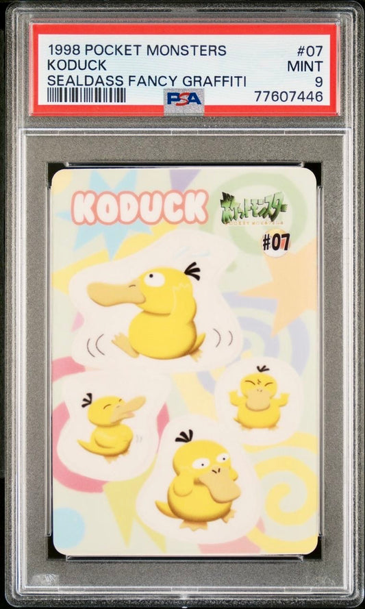 PSA 9 - Psyduck (Koduck) #07 Sealdass Fancy Graffiti 1998 Pocket Monsters - Pokemon