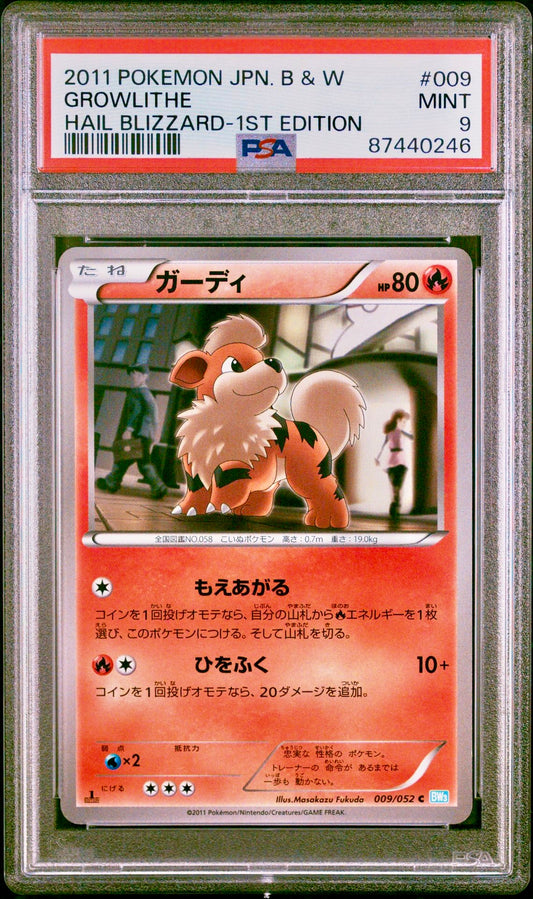 PSA 9 - Growlithe 009/052 BW3 Hail Blizzard 1st Edition - Pokemon