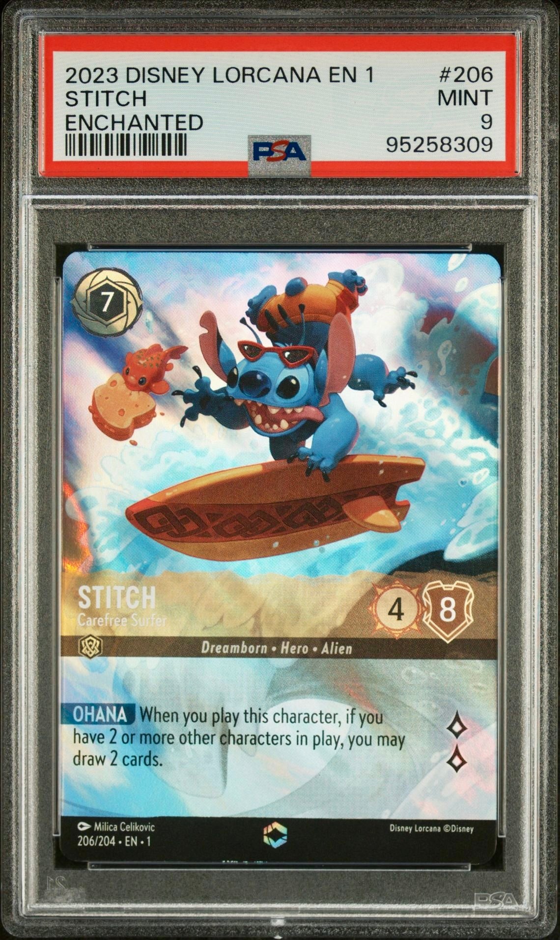 PSA 9 - Stitch 206/204 Enchanted EN1 The First Chapter - Disney Lorcana