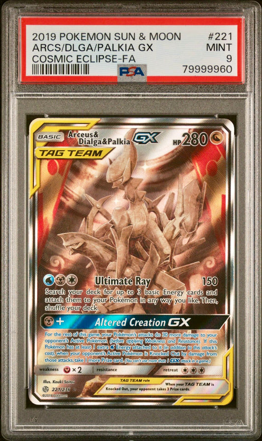 PSA 9 - Arceus Dialga Palkia GX 221 /236 S&M Cosmic Eclipse - Pokemon