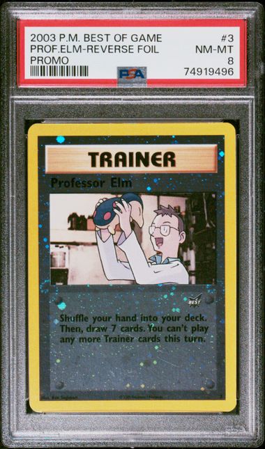 PSA 8 - Pokemon - Prof. Elm - Rev Foil - Best of Game Promo - 3