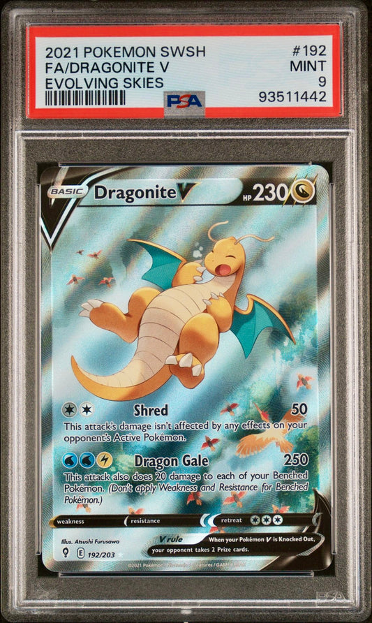 PSA 9 - Dragonite V 192/203 SWSH Evolving Skies - Pokemon