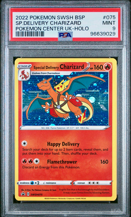 PSA 9 - Special Delivery Charizard SWSH075 Pokemon Center UK Promo - Pokemon