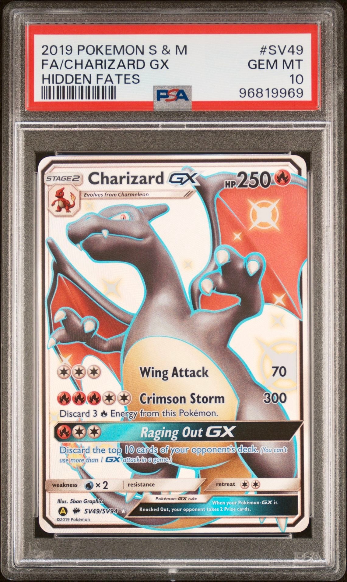 PSA 10 - Charizard GX SV49/SV94 SM Hidden Fates - Pokemon